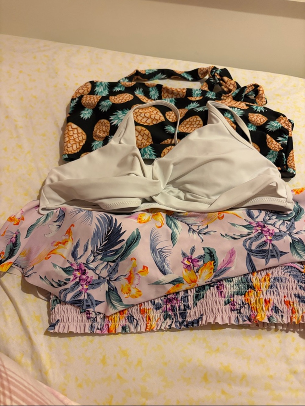 Tropical Pineapple & Floral Swim Top Bundle - White, Black, Pink